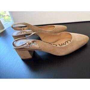 Sam Edelman Lorene Slingback Pumps Suede Low Block Heel US 6  EU 36 Beige Nude